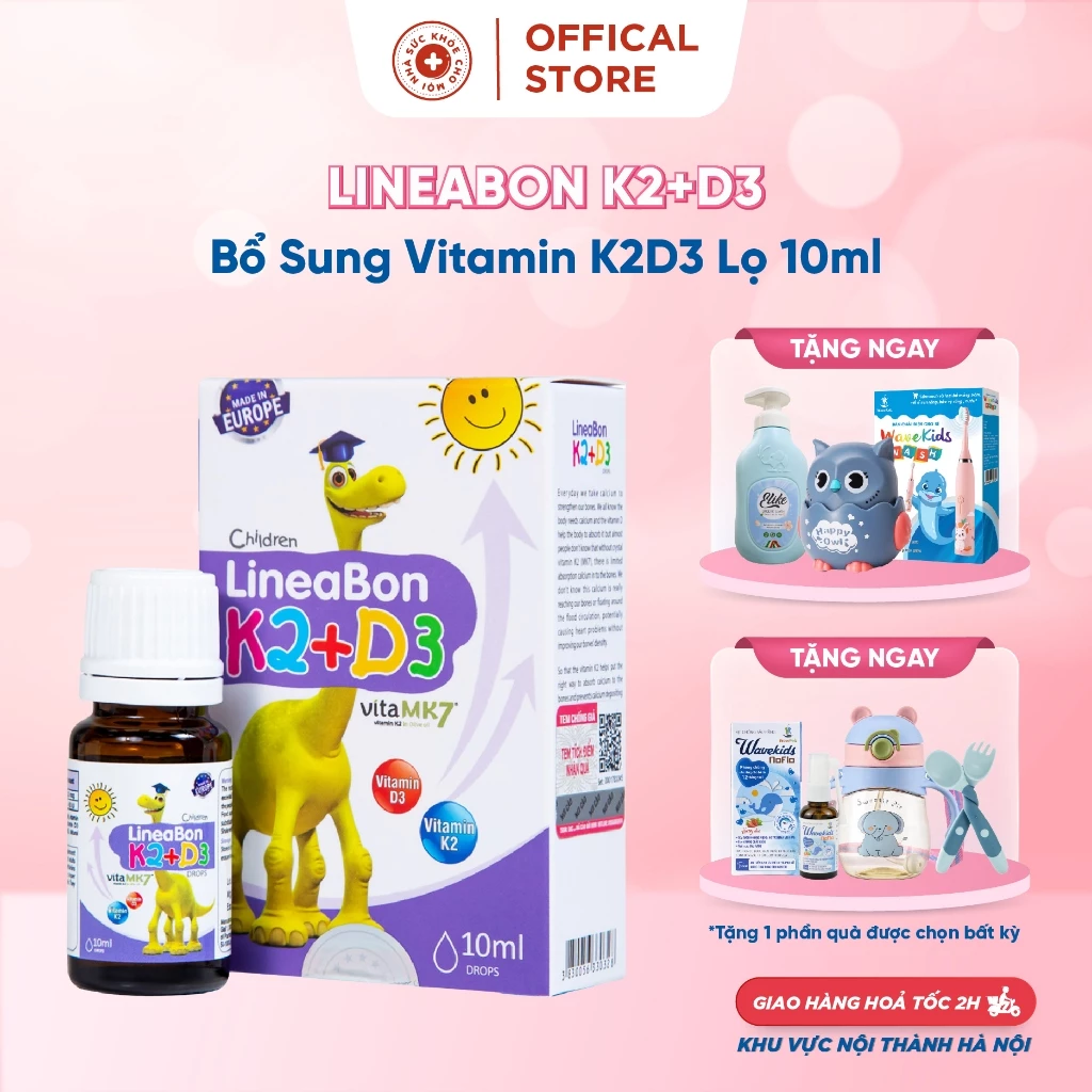 LineaBon K2+D3.Bổ Sung Vitamin K2D3 Tăng Cường Hấp Thu Canxi Tối Đa Trẻ Cao Lớn Khỏe Mạnh