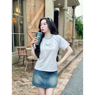 Áo thun babytee cổ màu in nơ CHIBEST BAD514