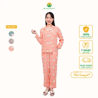 Bộ mặc nhà nữ dài tay thời trang Việt Thắng pijama chất lanh - B10.2304