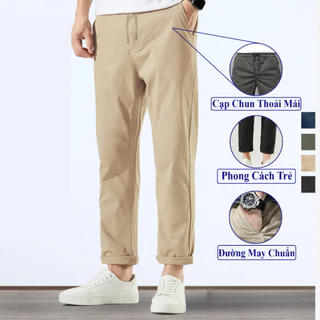 Quần Kaki Baggy Nam Cotton Cao Cấp Vicenzo Cạp Thun Ống Đứng Mềm Sau Khi Giặt, Quần Baggy Kaki Nam