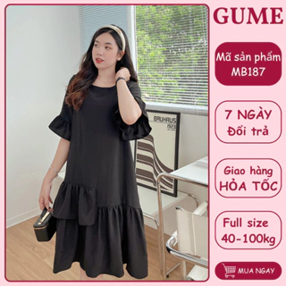 Váy bầu bigsize - Đầm bầu thiết kế GuMe ĐEN TAY LỠ ĐUÔI CÁ 2 TẦNG_ MB187