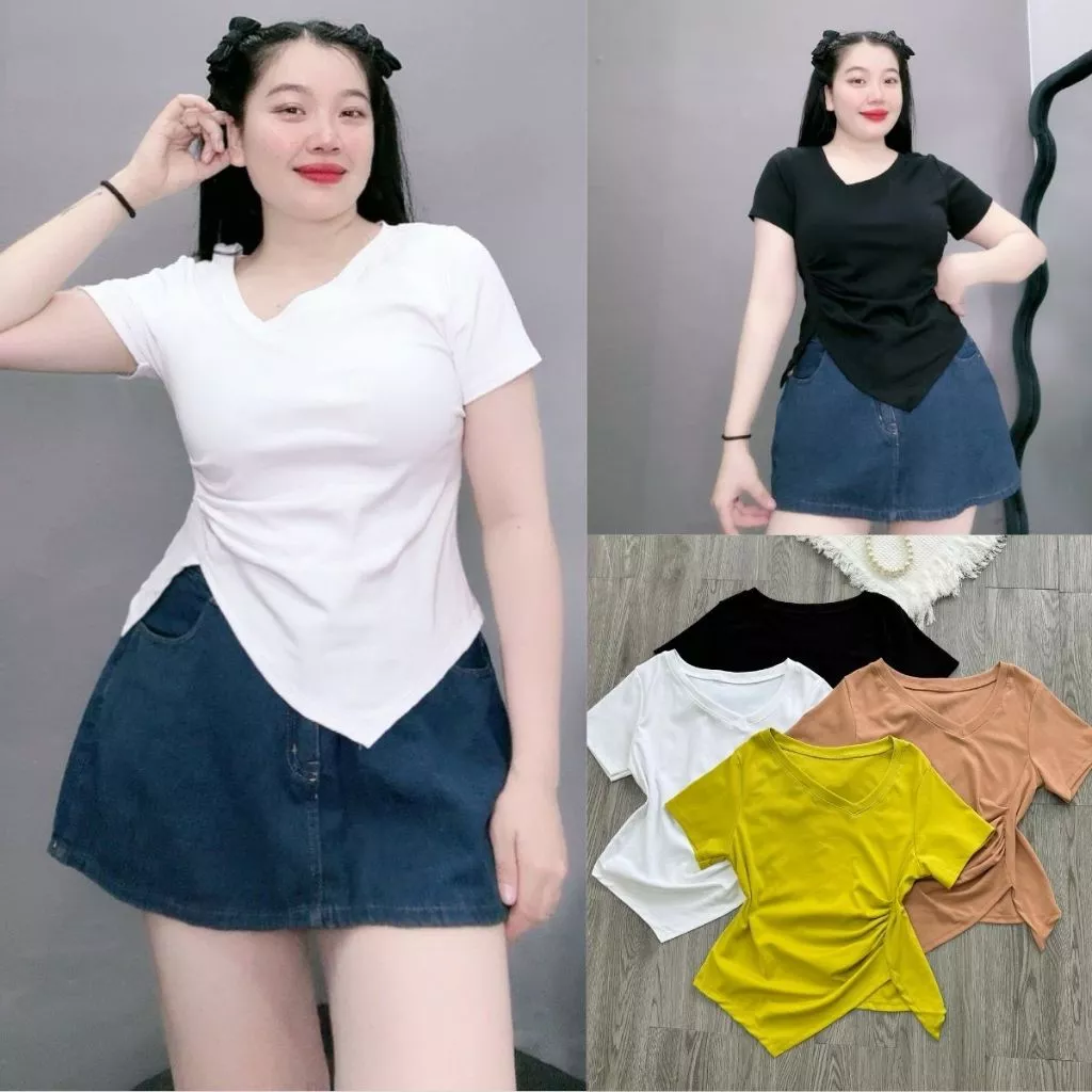 Áo Thun Cổ Tim Bigsize Nữ Tay Ngắn Lên Phom Tôn Dáng Che Bụng Cực Dễ Thương Cho Nàng Chuppy Xinh A40+G265