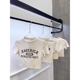 [ Hàng order ] áo phông thun tăm crop America