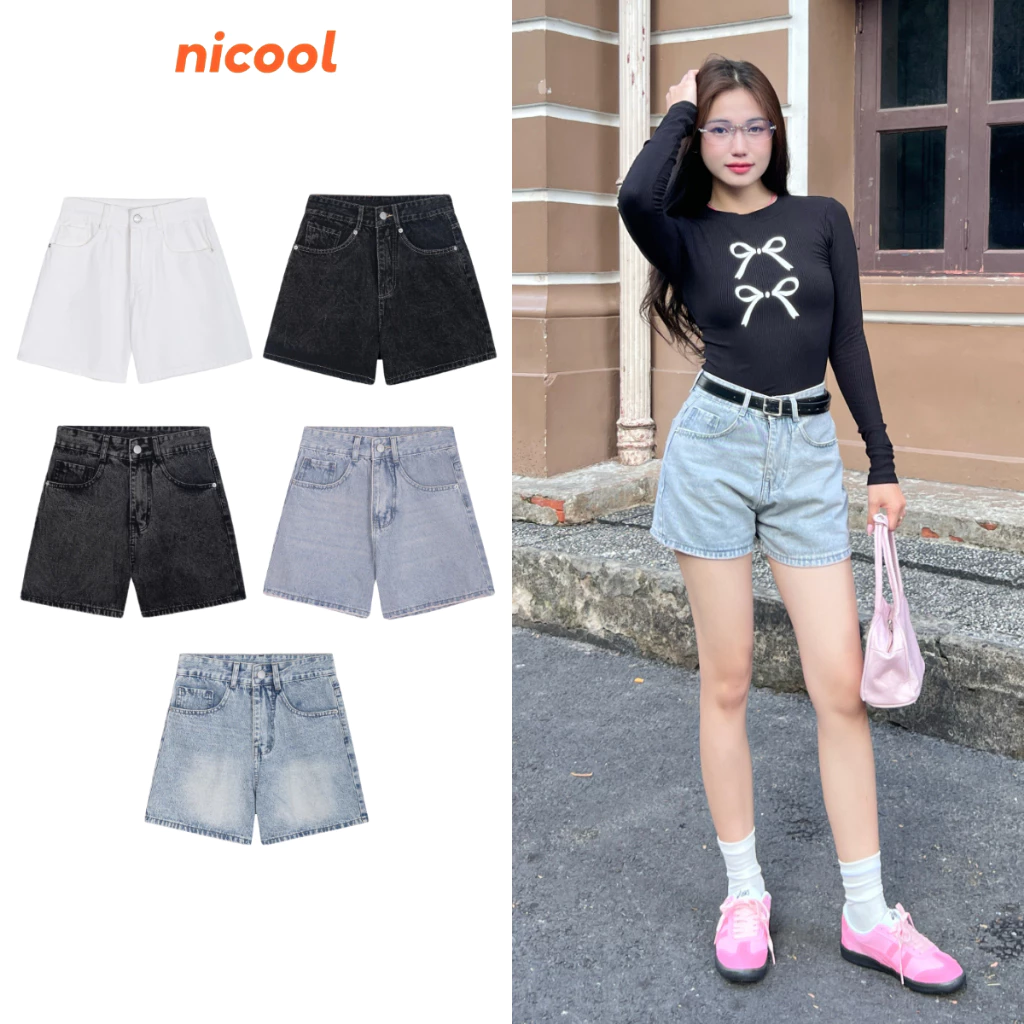 Quần Short Jean Nữ, Quần Đùi Nữ Form Ngắn Trẻ Trung Năng Động Nicool N41-D2