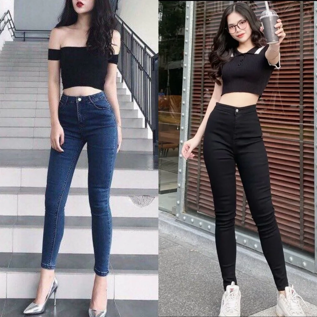 Quần Jean Dài Basic Skinny Xanh Đậm Truyền Thống Lưng Cao Co Dãn Mạnh Thời Trang Bigsize 1830