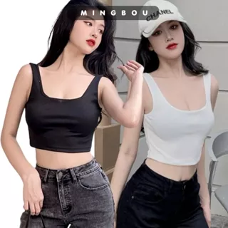 Áo croptop nữ 2 dây bản to cổ vuông, Áo croptop ba lỗ cổ vuông chất liệu thun gân dày dặn hàng đẹp tôn dáng - MINGBOU