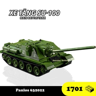 Đồ chơi lắp ráp xe tăng SU-100, Panlos 632033 Battle tank, Xếp hình thông minh, Mô hình xe tăng quân sự