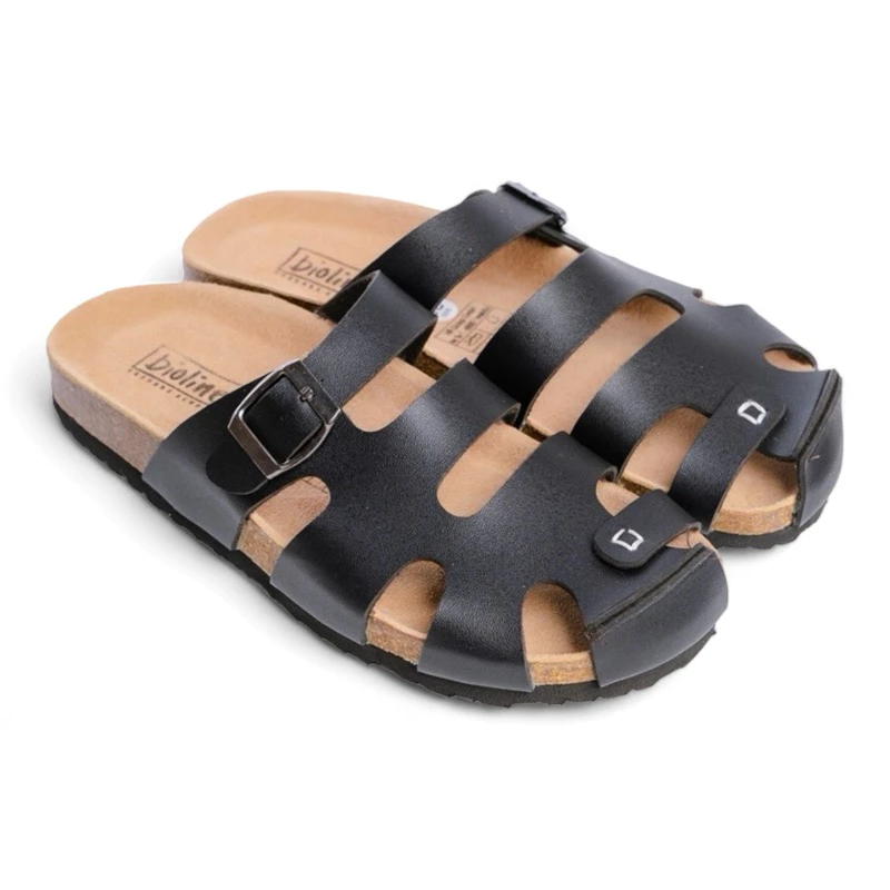 Dép rọ đế trấu BIRKEN da PU dáng rọ chống nước nam nữ thời trang cao cấp Unisex, đế bệt chính hãng Bioline