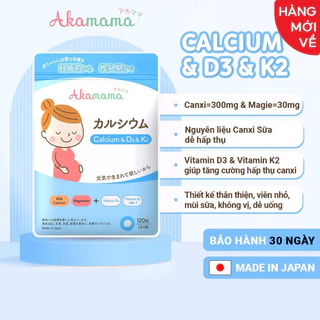 Canxi cho bà bầu Akamama - Nhật Bản, phát triển hệ xương của bé, viên nhỏ, không vị, dễ uống - 120 viên