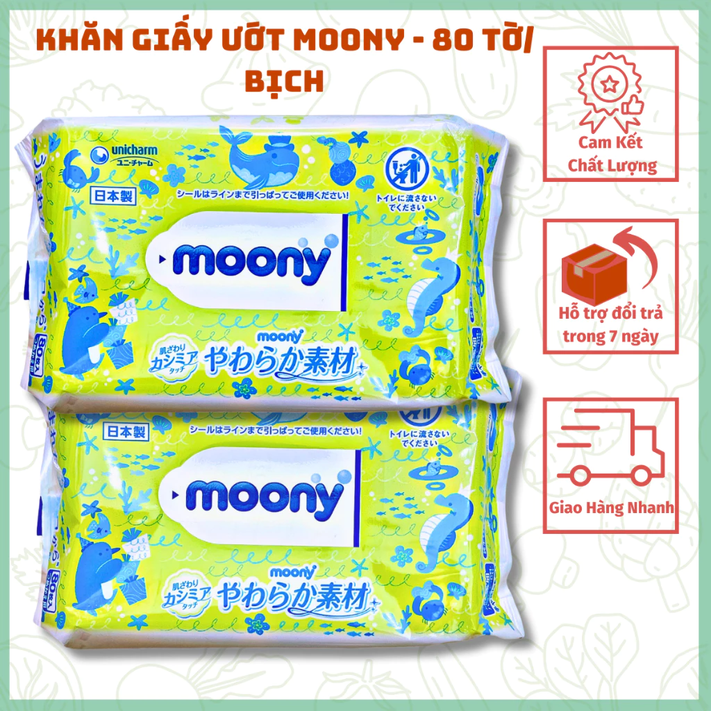 KHĂN GIẤY ƯỚT MOONY - 80 tờ/ bịch an toàn cho bé không mùi không chất bảo quản