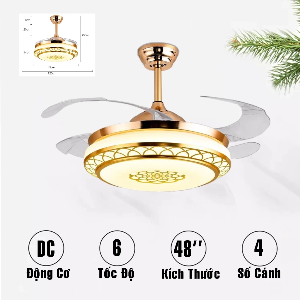 [48inch, Gió mạnh] SLY6160 Đèn quạt trần cánh cụp xòe, Quạt trần Đèn phòng Khách, Phòng ngủ, Nhà Bếp