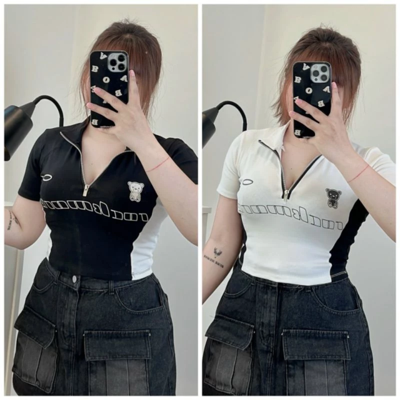 [Bigsize 60_90kg] Áo thun croptop dây kéo