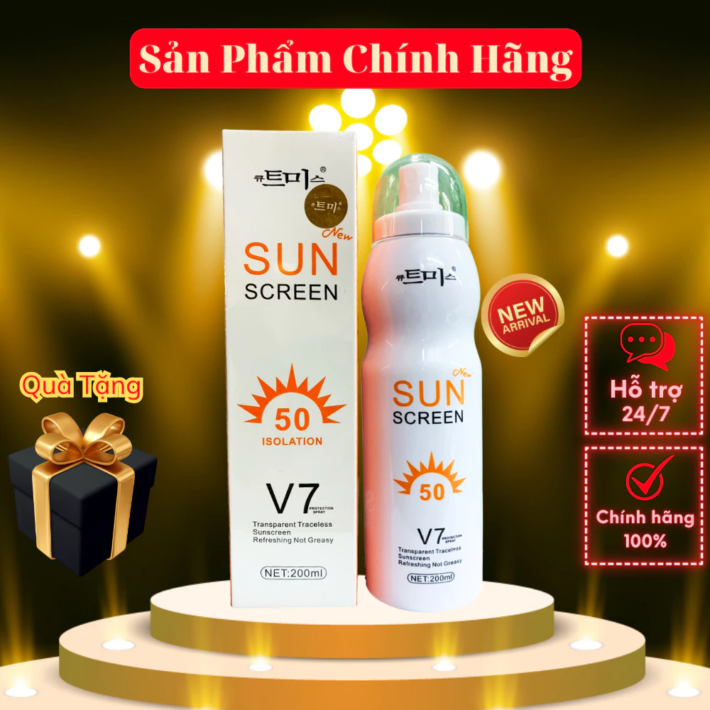 Xịt chống nắng trắng da Sun Screen V7 nâng tone chống nước không bết dính SPF50 - QNM