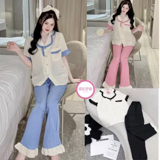 Đồ bộ mặc nhà CỘC DÀI - DÀI DÀI  pyjama nữ chất đũi xốp - Đồ ngủ nữ dễ thương phong cách Hàn Quốc
