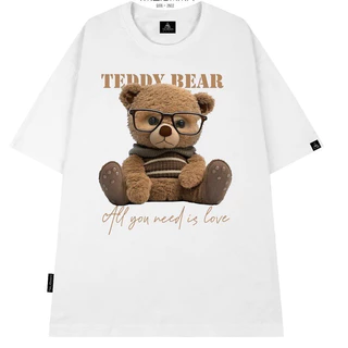 Áo Phông Unisex , Áo Thun Nam Nữ In Teddy Bear Đeo Kính Siêu Cute A17