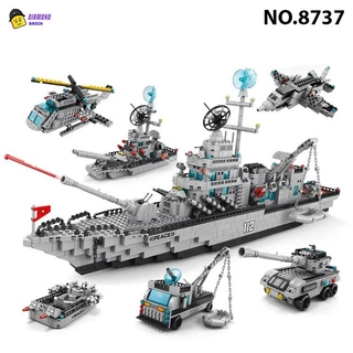 Đồ Chơi Lắp Ráp Kiểu LEGO Mô Hình Tàu Chiến Hạm 6in1 Xe Tăng/ Trực Thăng/ Máy Bay/ Tàu Biển / Xe Cứu Hộ/ Ca Nô 1560PCS