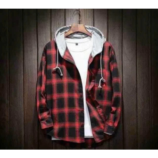 Áo Khoác Sơ Mi Caro Tay Dài Có Nón Form Rộng -  Kẻ Sọc Unisex  Nam Và Nữ - Jacket Đi Học , Chơi Chống Nắng