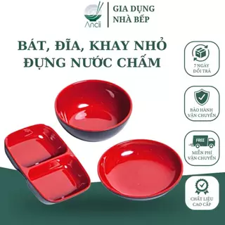 Bát, Đĩa, Khay nhỏ đựng gia vị muối chấm màu đỏ đen chất nhựa phíp tiện lợi cao cấp