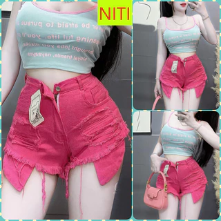 [SODS1613] QUẦN SHORT JEANS ĐÙI NỮ LƯNG CAO RÁCH CÀO MẢNG ĐÙI LỘ TÚI XẺ LAI MÀU HỒNG ĐẬM SIÊU CÁ TÍNH