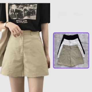 Quần Short Kaki Ống Rộng Lưng Cao Túi Mổ Cơi Ulzzang Màu Đen Trắng Be Quần Đùi Nữ Cạp Cao Chuẩn Phong Cách Hàn Quốc Đẹp