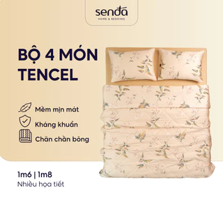 Bộ chăn ga gối 4 món Sen Đá Home Bedding lụa Tencel cao cấp họa tiết set 2 vỏ gối 1 chăn trần 1 ga 1m6 1m8