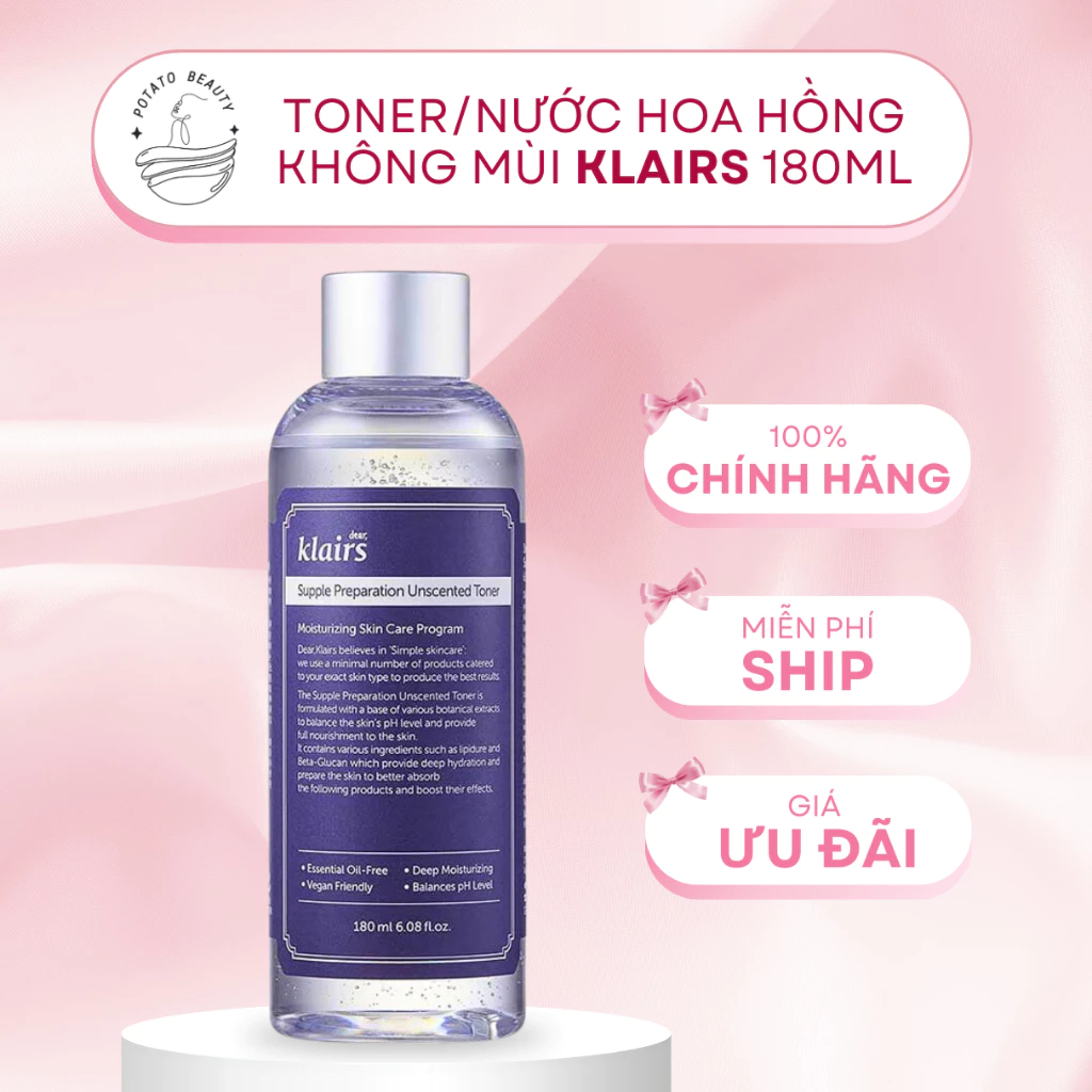 Nước Hoa Hồng Klairs Không Mùi Cho Da Nhạy Cảm 180ml Supple Preparation Unscented Toner