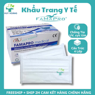 [Hộp 500 Cái] Khẩu trang y tế Famapro 4 lớp dày dặn kháng khuẩn, khẩu trang Farmapro chống nắng