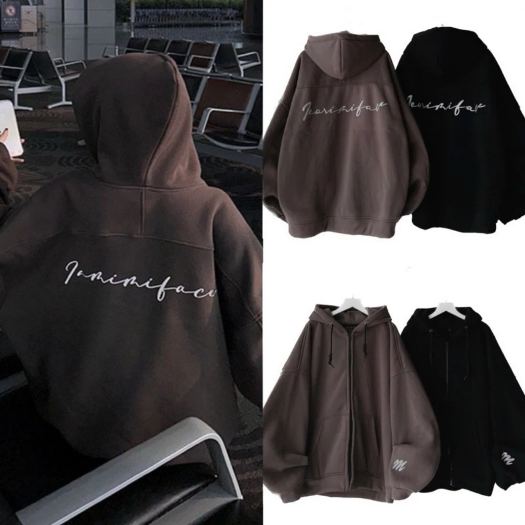 Áo Khoác Phản Quang In Chữ Thun Len Nỉ tay Dài Kiểu Unisex-  Áo Hoodie Có Dây Kéo Zip Jacket Đen Chống Nắng Nam Nữ