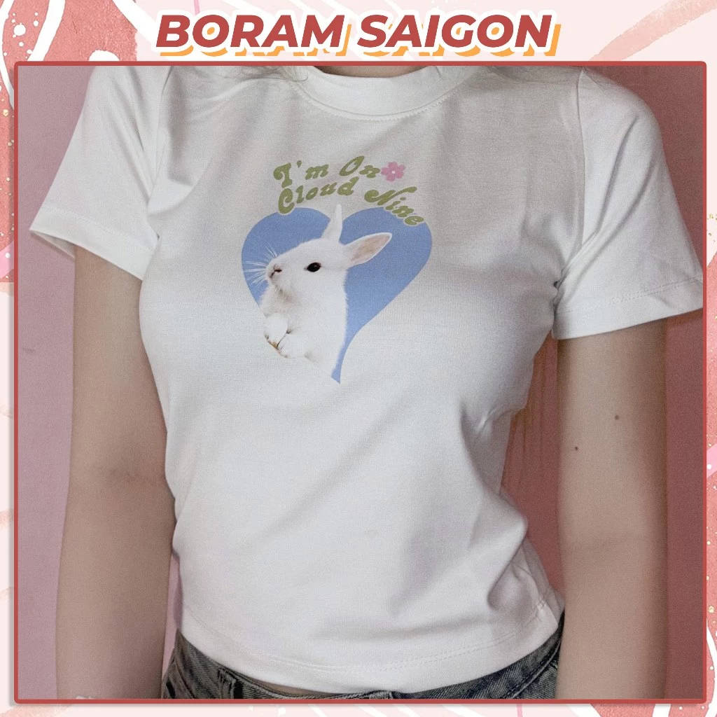 Áo thun baby tee nữ BORAM SG - BUNNY ON CLOUD NINE