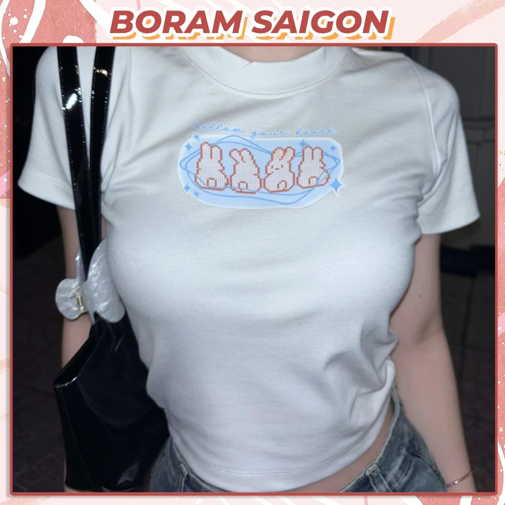 Áo thun baby tee nữ BORAM SG - FOLLOW YOUR HEART BUNNY