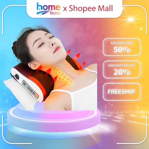 Gối massage cổ vai gáy, gối massage hồng ngoại 20 bi cao cấp hỗ trợ mát xa toàn thân