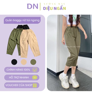 Quần baggy đũi nữ lưng cao cạp chun ly gấu,quần đũi nữ dáng lỡ ống bo dài 8 tấc