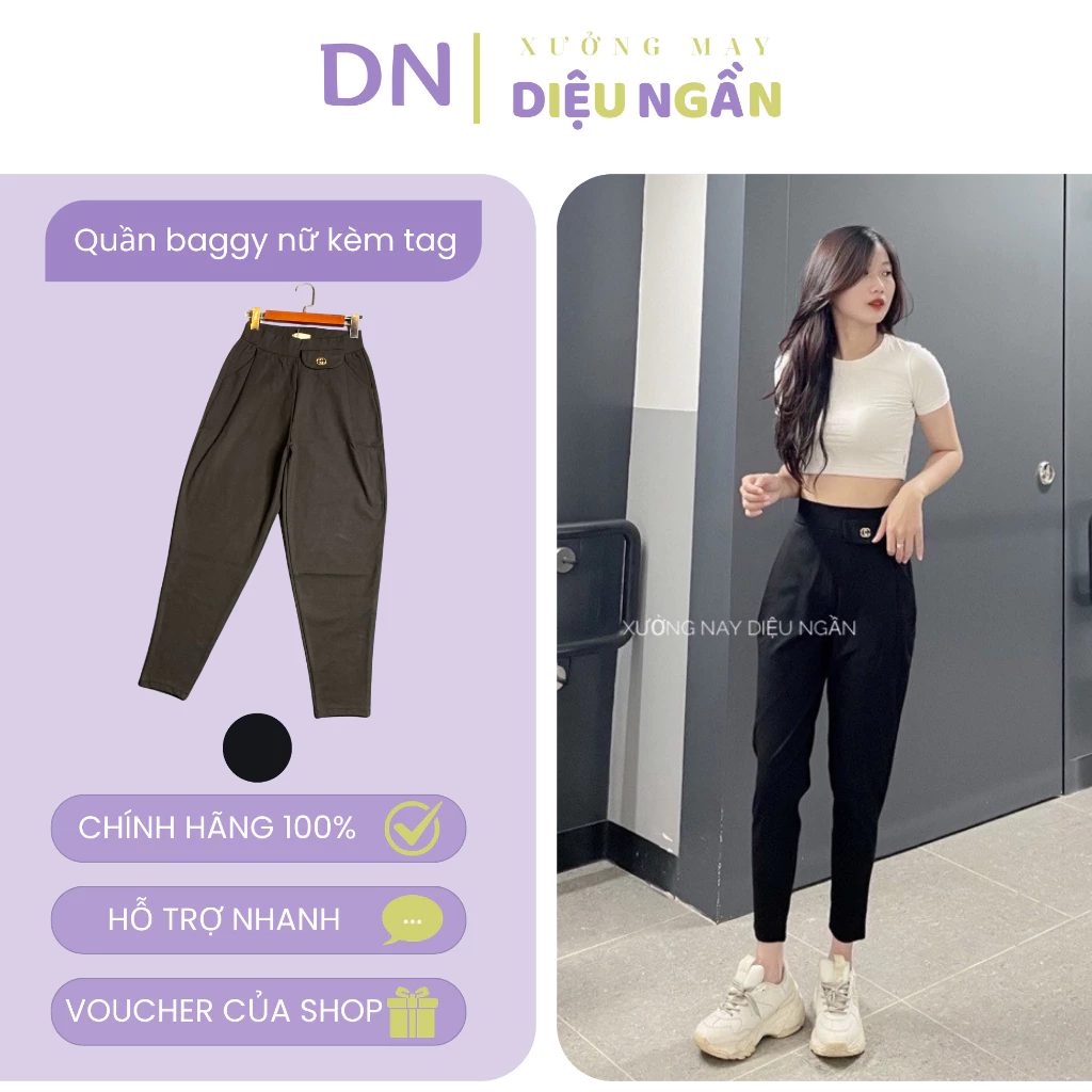 Quần baggy nữ lưng cao cạp chun chất vải Umi co giãn 4 chiều quần baggy cạp chun bản to có lắp túi tạo kiểu