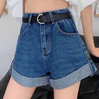 (New) Quần Short Jeans Nữ Quần Đùi lưng cao, Quần short jean nữ cạp cao ưng cao, quần đùi nữ ống rộng lật đai cạp