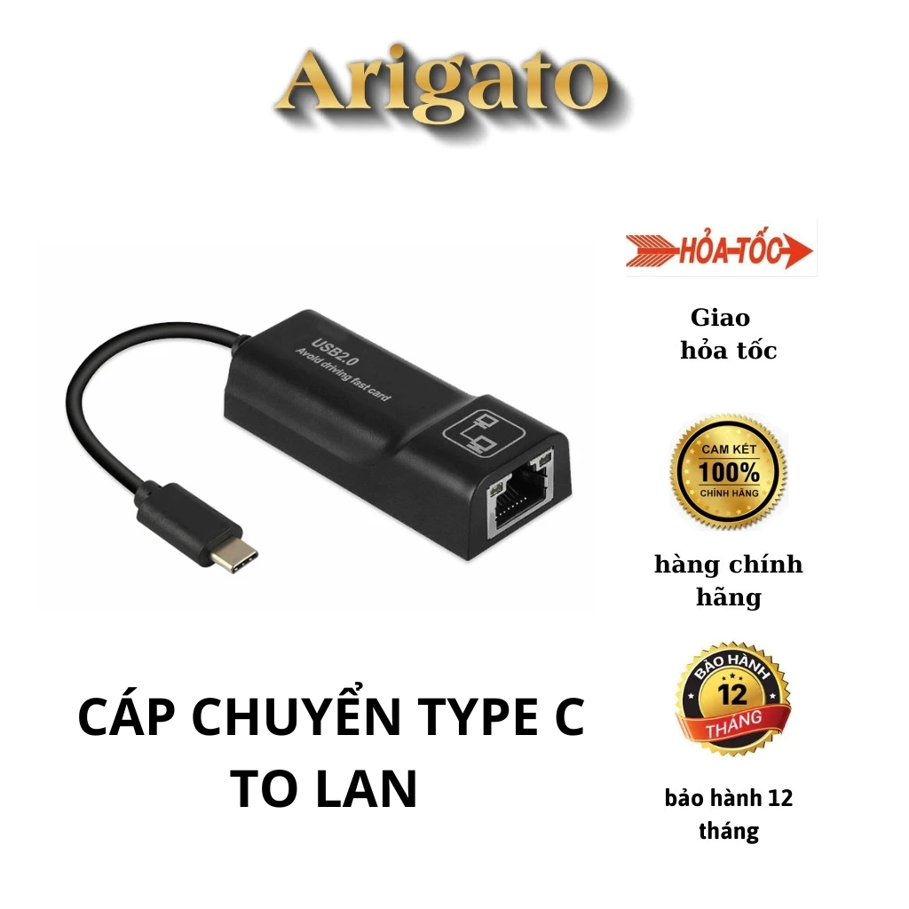 Cáp Chuyển Đổi USB C to Lan 2.0 3.0 Sang Lan 10-100Mbps Gigabit - Dây chuyển đổi Type C USB sang cổng mạng lan RJ45