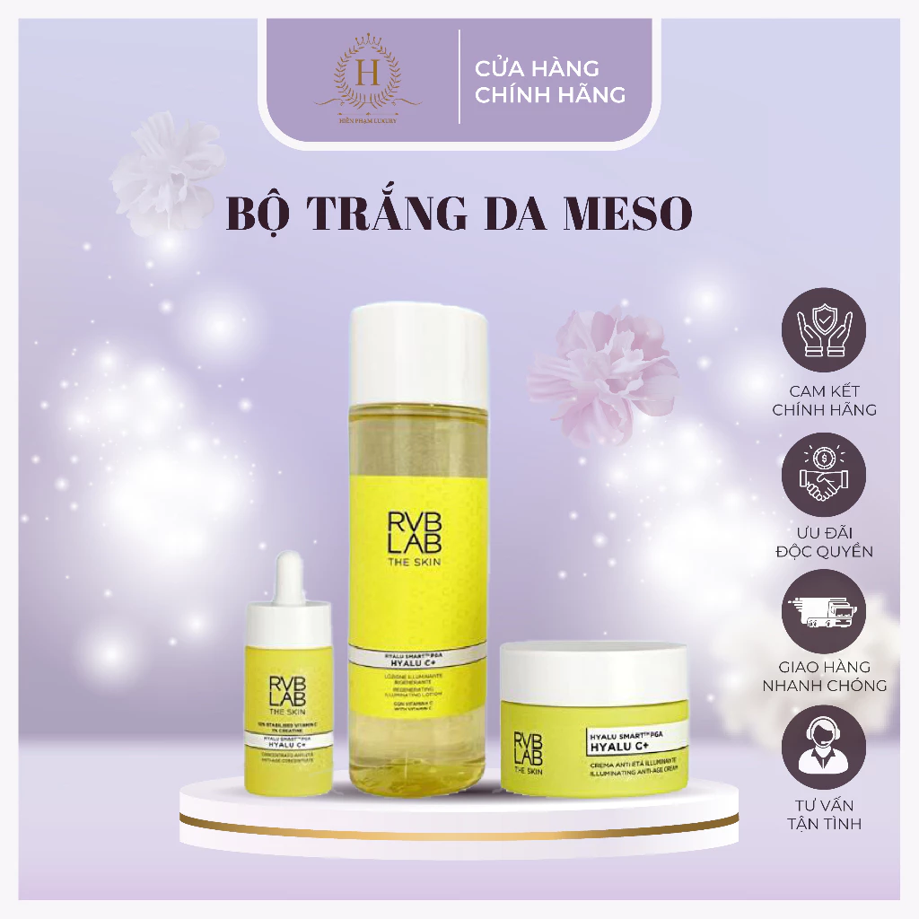 BỘ TRẮNG DA MESO - sáng da, căng bóng RVBLAB của Ý (Toner/ Serum/ Kem dưỡng)