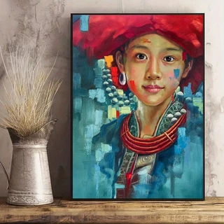 Tranh canvas treo tường cô gái dân tộc 60 x 90 cm