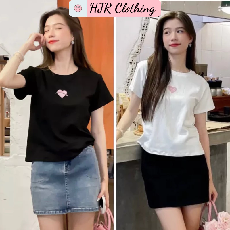 Áo Babytee Nữ In Hình Tim HJR Clothing Áo Thun Basic Chất Cotton Mềm Mát Phù Hợp Đi Học Đi Chơi Đi Làm