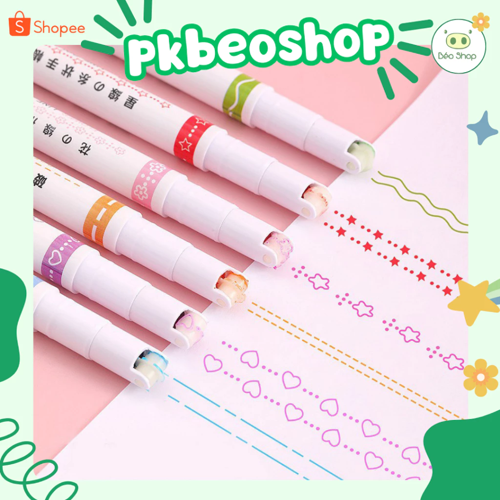 Set 6 bút highlight đầu lăn Pkbeoshop bút vẽ tay hoa văn trang trí sổ nhật ký đánh dấu nhanh khô dễ thương B52