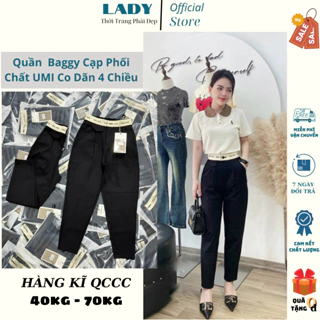 Quần Baggy Cạp Cao LADY Phối Viền Trắng Chất UMI Loại 1 Co Dẵn 4 Chiều QCCC