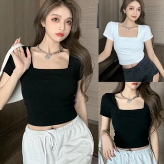 áo thun trơn cổ vuông dáng croptop đơn giản phong cách basic trẻ trung cá tính A4 SUTANO