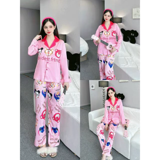 Đồ Bộ Pijama 2ce tay dài quần dài lụa mịn cao cấp viền lé nút bọc