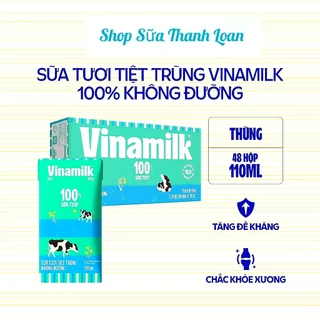 [HSD T9-2024] Thùng 48 Hộp Sữa tươi tiệt trùng Vinamilk 100% Không đường 110ml.