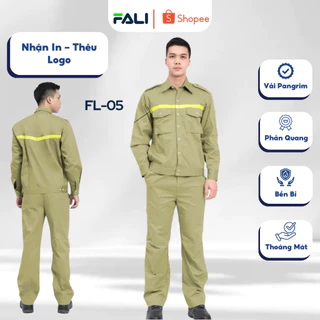 Bộ quần áo bảo hộ FL-05 vải Kaki Nam Định màu xanh rêu, quần áo bảo hộ lao động có 2 túi hộp cho kỹ sư, công nhân công