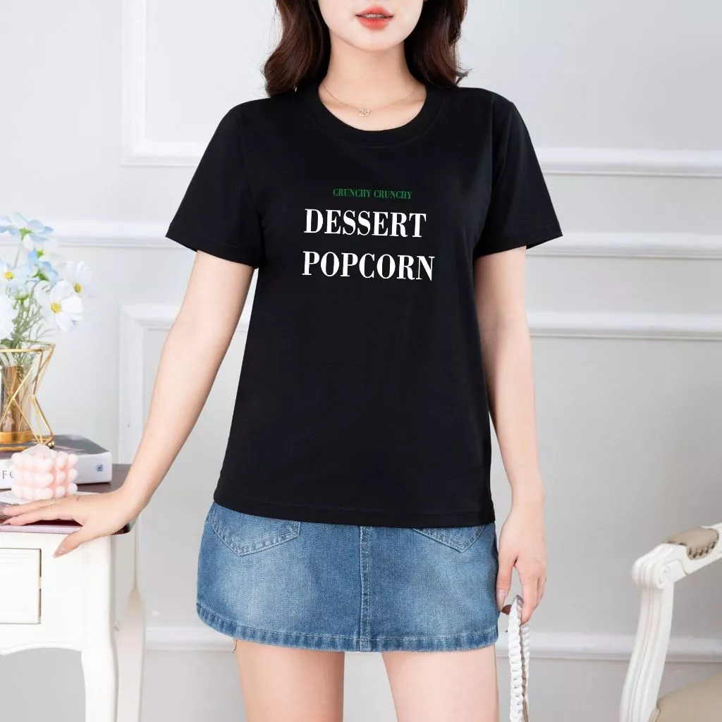 [GIẢM 100K] Áo thun nữ dáng vừa, áo phông nữ mùa hè, cộc tay, cổ tròn COTTON 100%, in chữ DESSERT