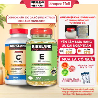 Combo bổ sung Vitamin E 400IU và Vitamin C 500mg Kirkland Signature tăng cường đề kháng làm đẹp da của Mỹ 500 viên