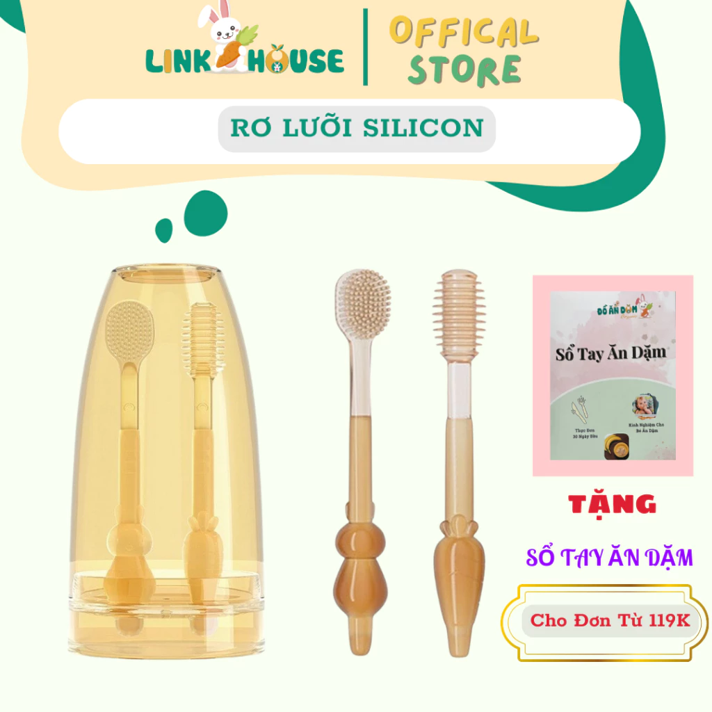 Set Bàn Chải Rơ lưỡi Silicon Cho Bé Sơ sinh 0 - 24 Tháng (kèm cốc đựng)