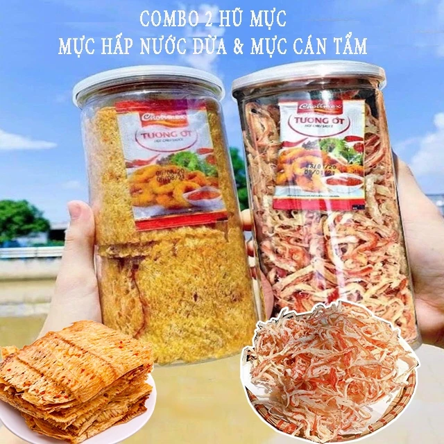 MỰC CÁN TẨM GIA VỊ + MỰC HẤP NƯỚC DỪA ( Mỗi Hũ 250.Gram )