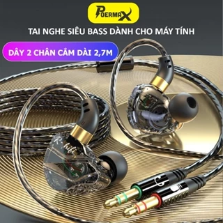 Tai nghe dây nhét tai M35 dành riêng cho máy tính bàn PC có 2 giắc cắm 3.5 riêng biệt và có mic hỗ trợ đàm thoại-Poermax