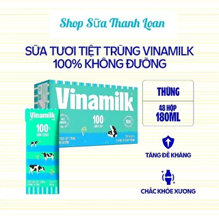 [HSD T9-2024] Thùng 48 Hộp Sữa Tươi Tiệt Trùng Vinamilk 100% Không Đường 180ml.